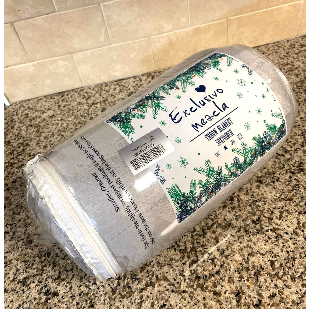 Exclusivo Mezcla Reversible Sherpa Flannel Fleece Throw Blanket Gray White 50X70